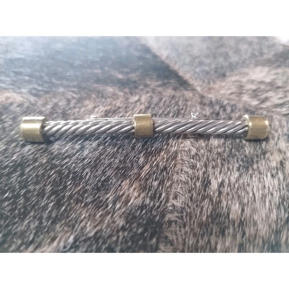 Vintage Taxco Mexico tt-2 925 Sterling Silver Twisted & Copper Capped Bar Brooch